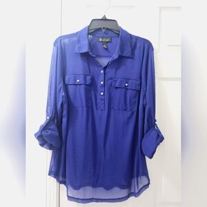 INC International Concepts Blue Casual Button Down Camp Shirt